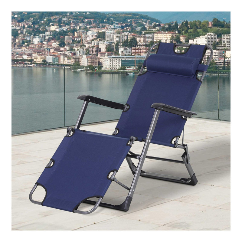 Frates Outdoor Metal Chaise Lounge, Navy Blue