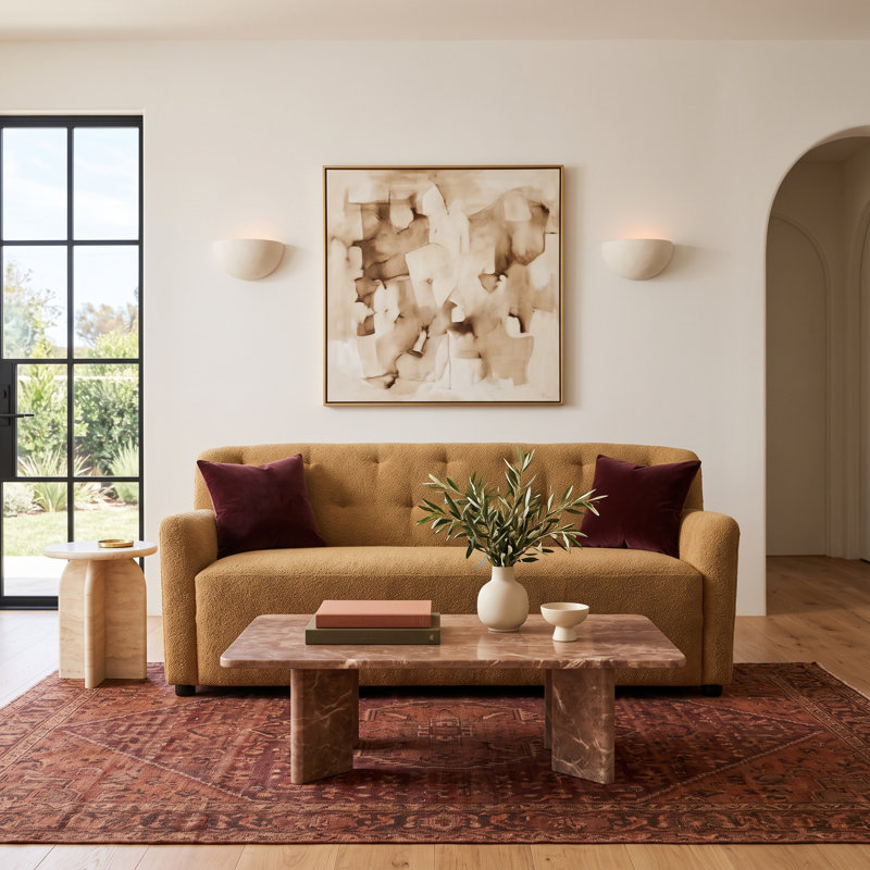 Fae 66" Chenille Upholstered Loveseat, Golden Ochre Textured Chenille