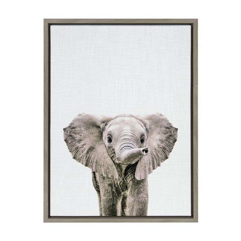 «Baby Elephant Color» par Simon Te, reproduction d'art sur toile encadrée, Gris