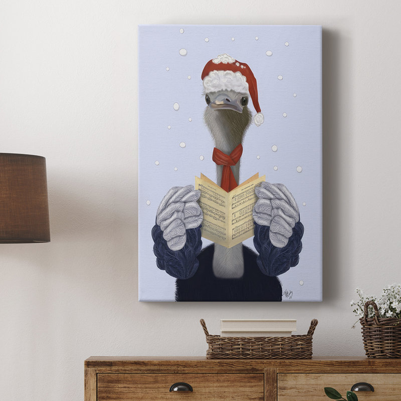 Autruche, Carol chantant - Cavas de la galerie sur mesure, H 12 po x l 8 po