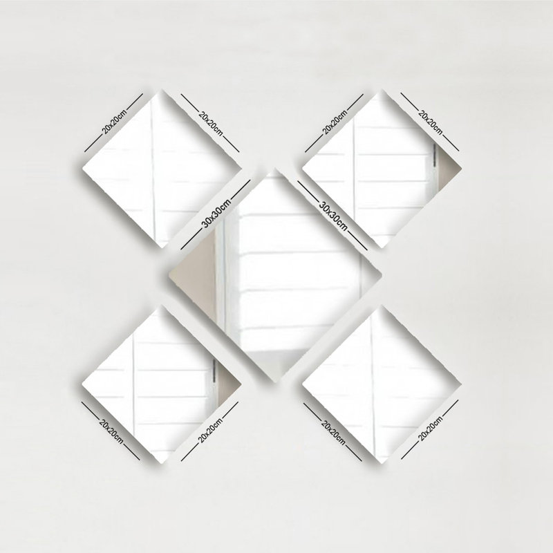 Élégant ensemble de miroir sans cadre 5 pièces comprenant (4) 7,9 po x 7,9 po et (1) 11,8 po x 11,8 po | Fabrication 100% verre, 0,16 po d'épaisseur | Parfait pour la décoration intérieure et l'esthétique moderne