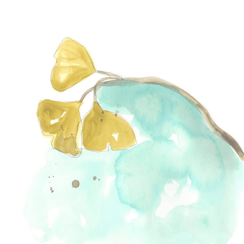 Teal And Ochre Ginko VI by June Erica Vess - Wrapped Canvas Painting, 122cm H x 122cm W