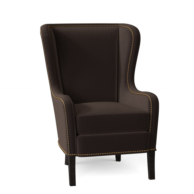 Aurora Leather Wingback Chair, Outsider Raven Genuine Leather, Cobblestone, French Natural