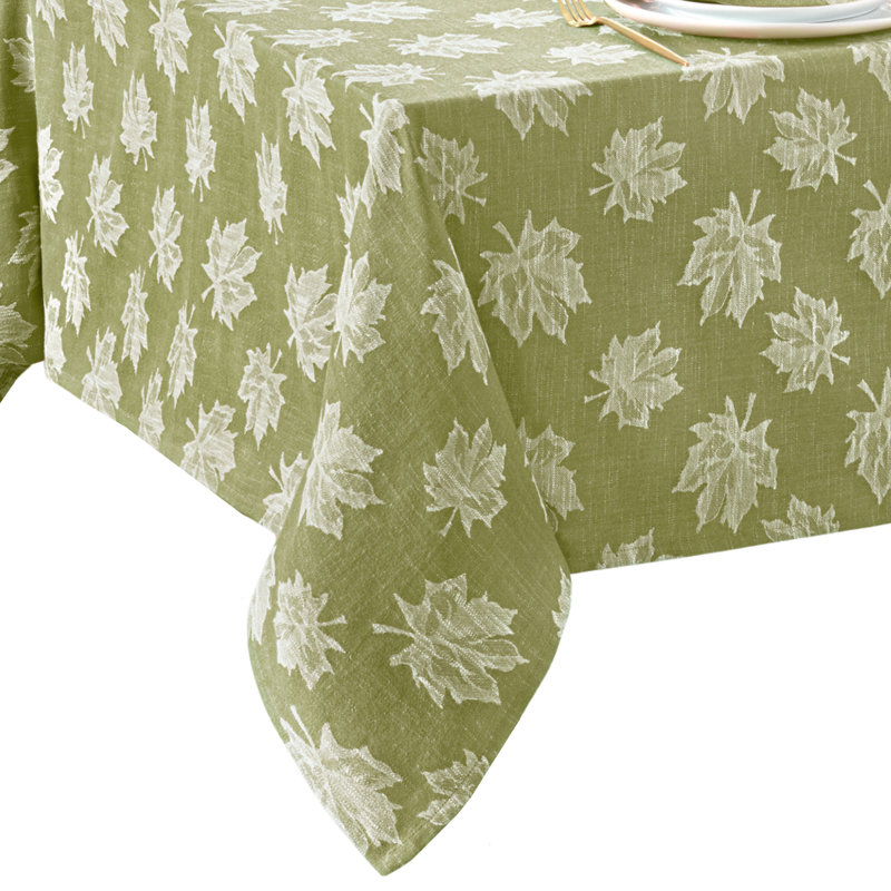 Mattox Falling Leaves Jacquard Cotton Tablecloth, 120"  x 60" Rectangle, Green