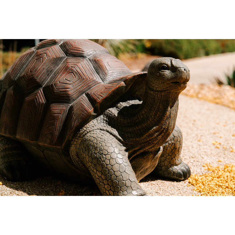 Xbrand 28"L Brown and Black Concrete/MgO Walking Tortoise Statue, Indoor or Outdoor Décor, Garden Sculptures, Turtle Garden Statue