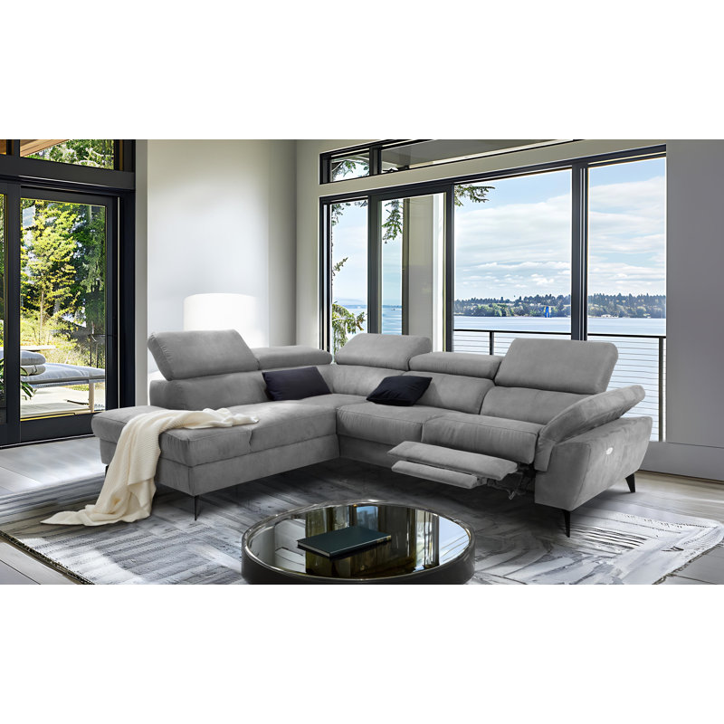 Mirano Imitating Leather Fabric Electric Reclining Corner Sofa , Grey, Left Hand Facing