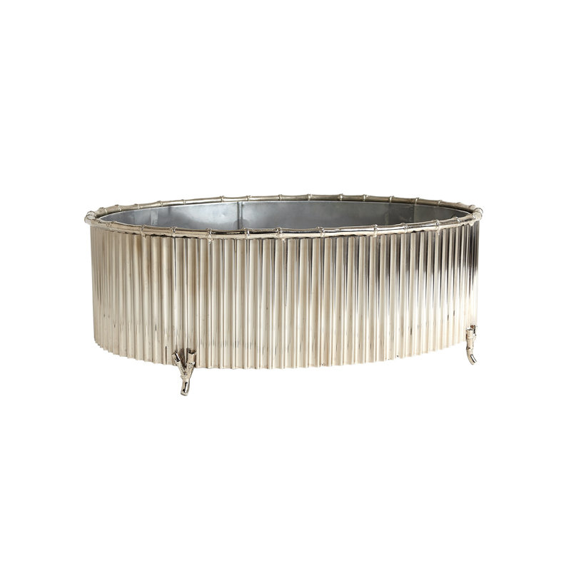 Corrugated Bamboo Cachepot, 7.5" H x 20" W x 16.5" D, Brass