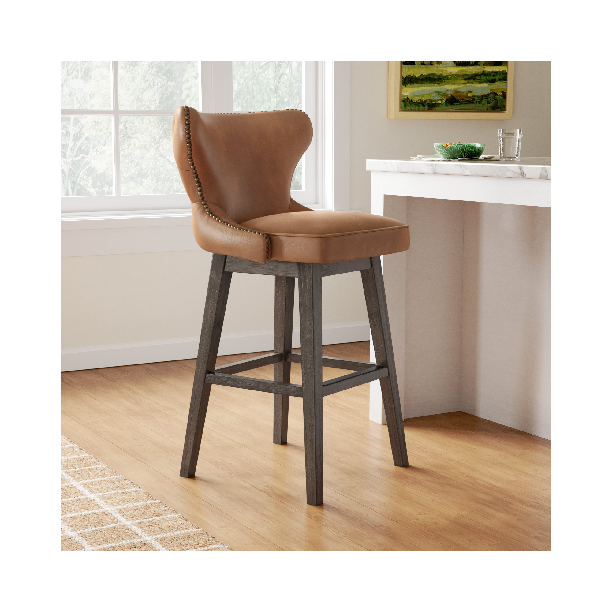 Carline Caraline Swivel Counter & Bar Stool, Wax Brown Faux Leather, Bar Stool (30" Seat Height)