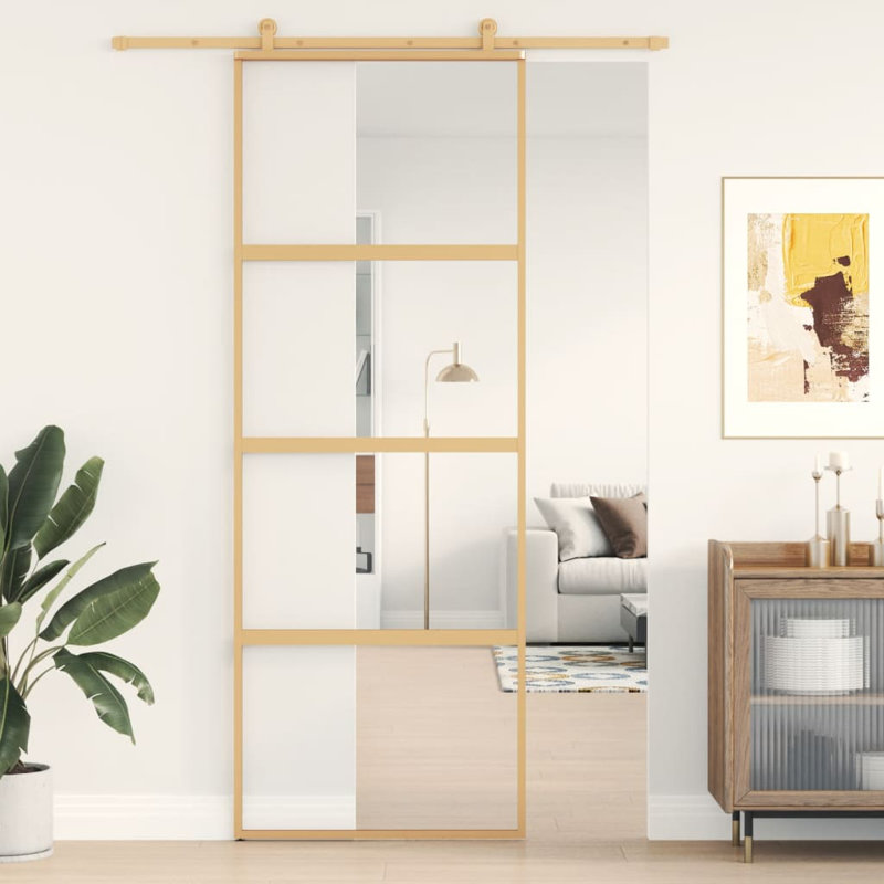 Muthiani Glass Sliding Door, 205cm H x 90cm W x 4 cm D, Gold