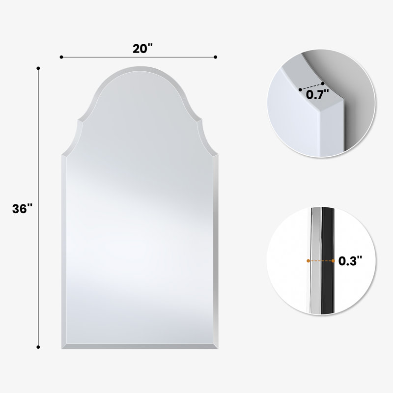 Arch Frameless Beveled Bathroom Wall Mirror for Vanity, 36" x 20"