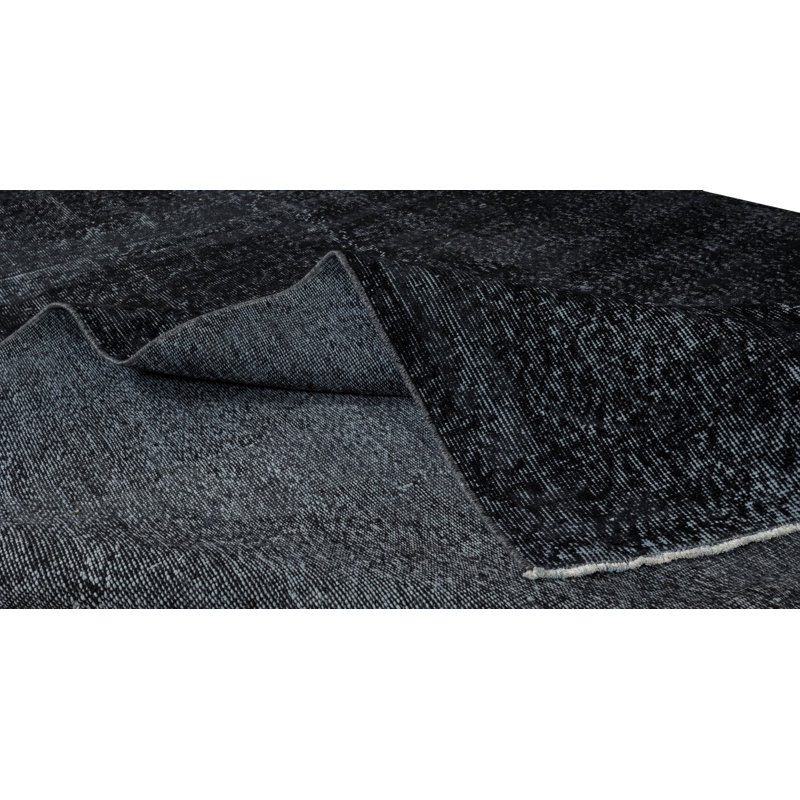 Tapis turc en laine fait à la main de 6,4 x 9,6 pi surteint en noir pour des intérieurs modernes