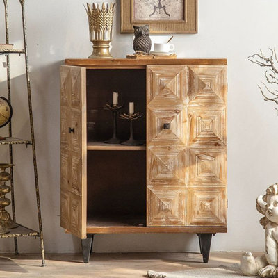 Zen-Style Cedar Wood Carved Storage Special Cabinet