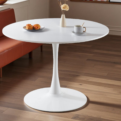 42.1" White Color Top Tulip Table, Mid-Century Dining Table For 4-6 People - Round MDF Table Top (The Tabletop Consists Of Two Panels), Pedestal Dining Table, End Table & Leisure Coffee Table