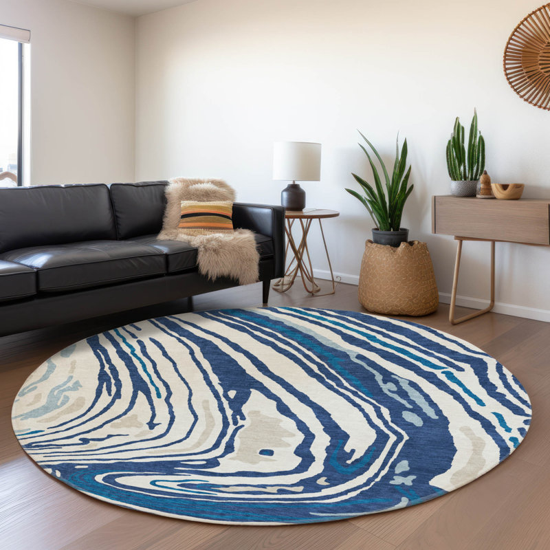 Premium Machine Washable Cossette AMF1051 Swirls Rug, Round 8'