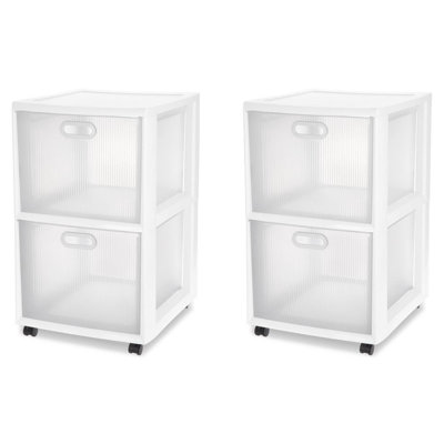 Sterilite Ultra 2 Drawer Filing Storage Cart, Plastic Rolling Organizer, 2 Pack