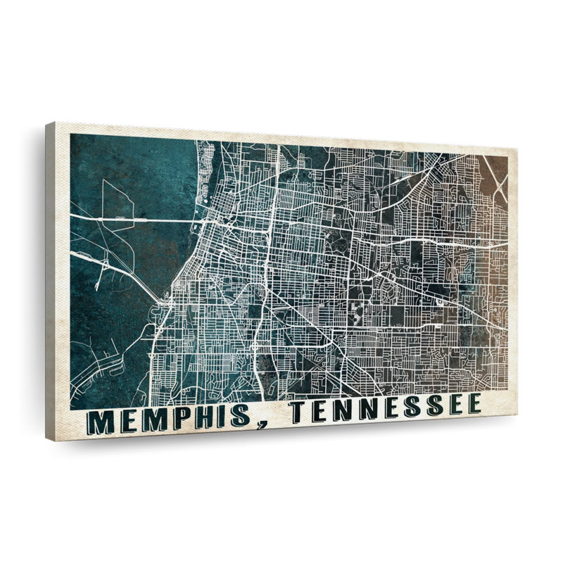 Carte rétro de la ville de Memphis, H 8 po x l 12 po x P 1 po