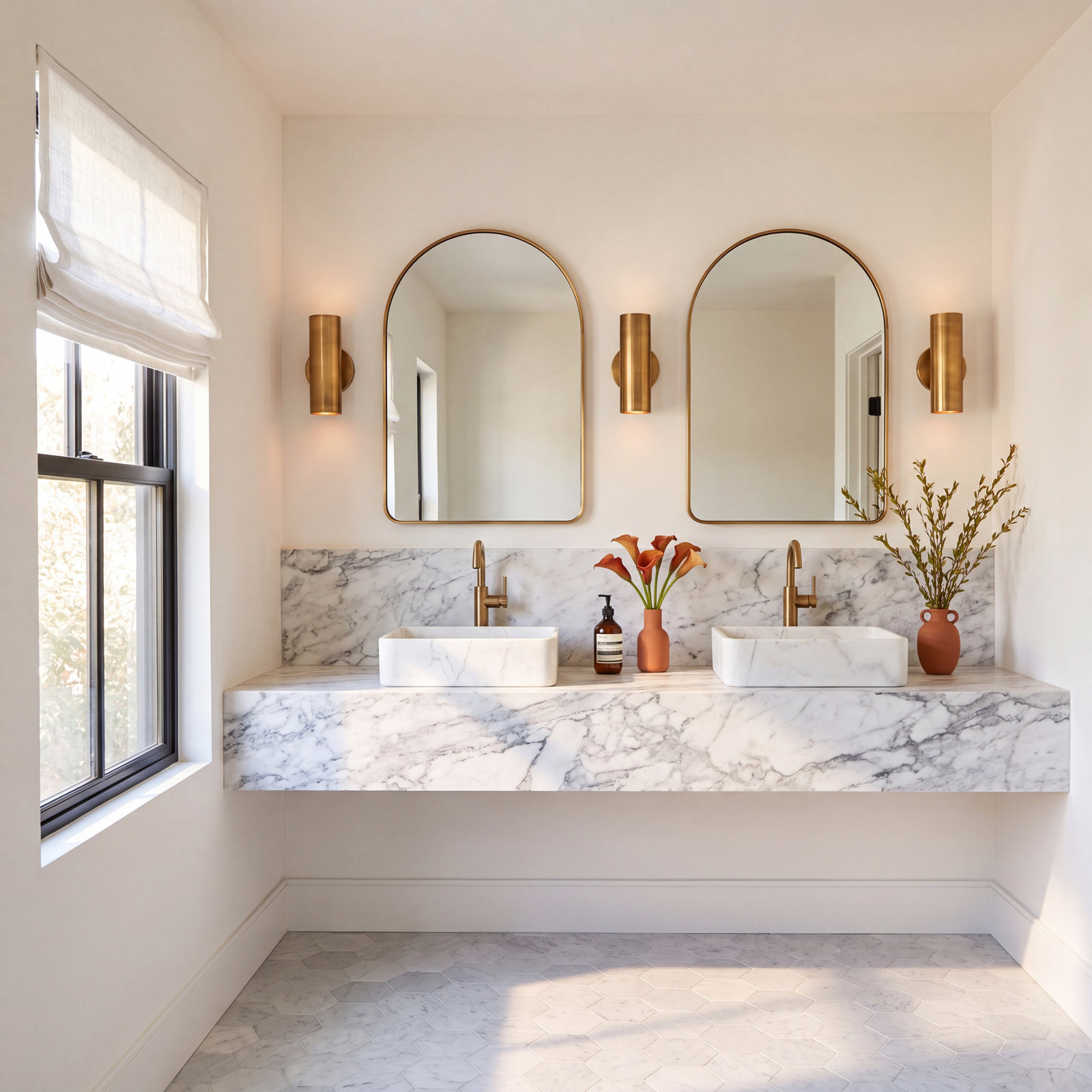 White Stone Vessel Bathroom Sink