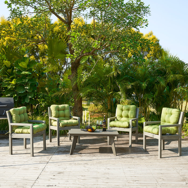  Outdoor Chair Cushions Set Of 4,40"X20"X4",Low Backtufted Thick Outdoor Wicker Lawn Seat Cushion With Ties For Patio Furniture,Green