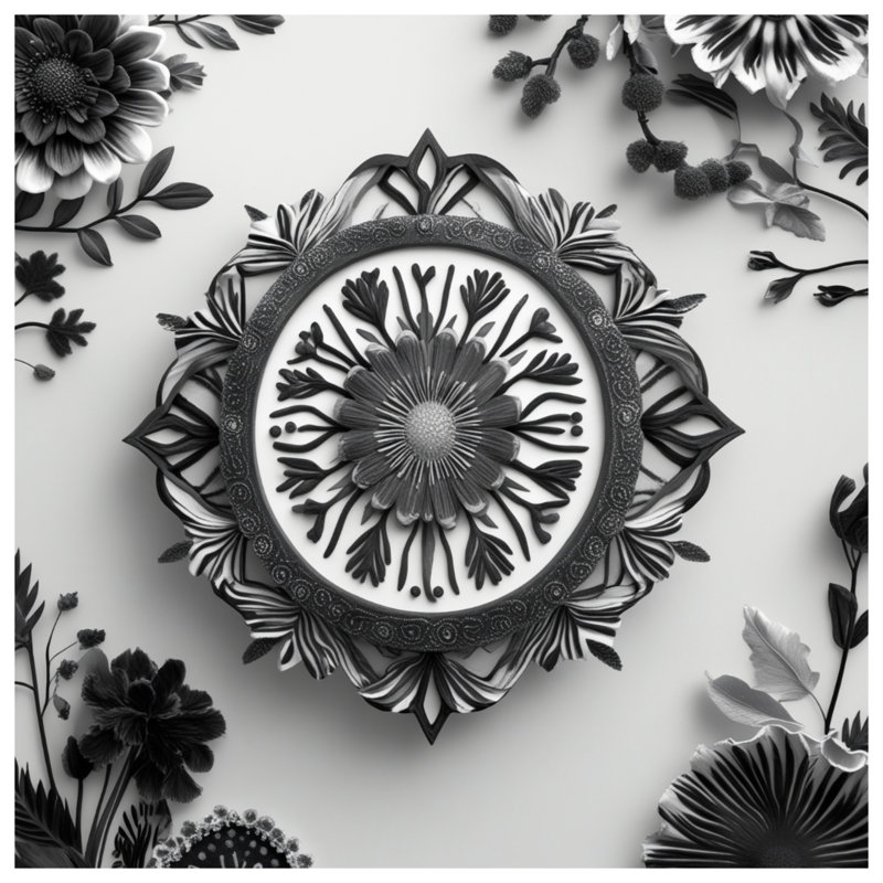 Édredon noir et blanc à motif floral Mandala, Lit simple
