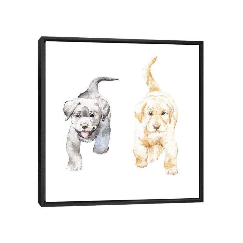 «Yellow And Black Lab Puppies», impression sur toile, H 18 po x l 18 po x P 1,5 po, Toile avec cadre noir, Pas de tapis