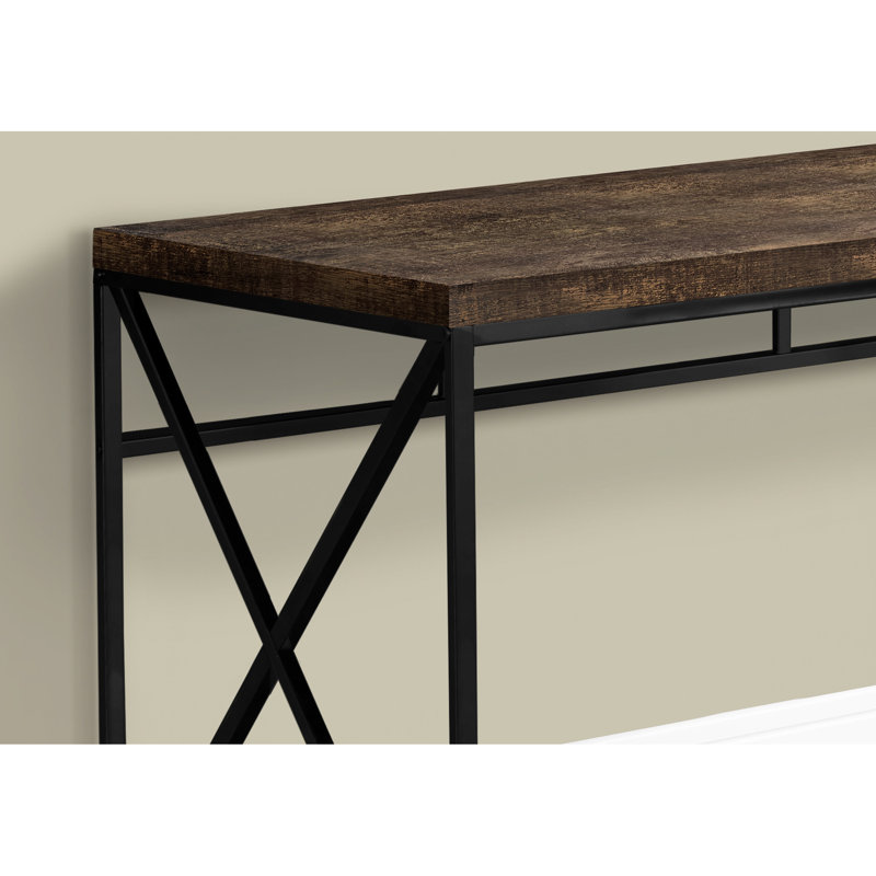 Bureau de travail moderne pour ordinateur portable avec plateau en stratifié brun - stabilité en métal noir avec pieds de bureau polyvalents
