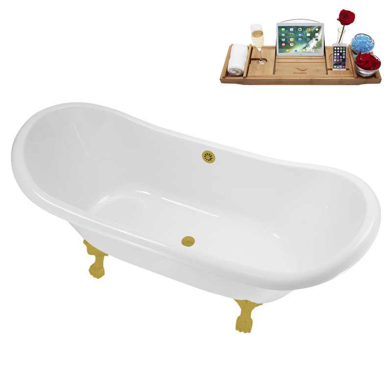 71" Streamline Clawfoot Tub,Tray,Drain and Clawfeet, Brushed Gold, Brushed Gold