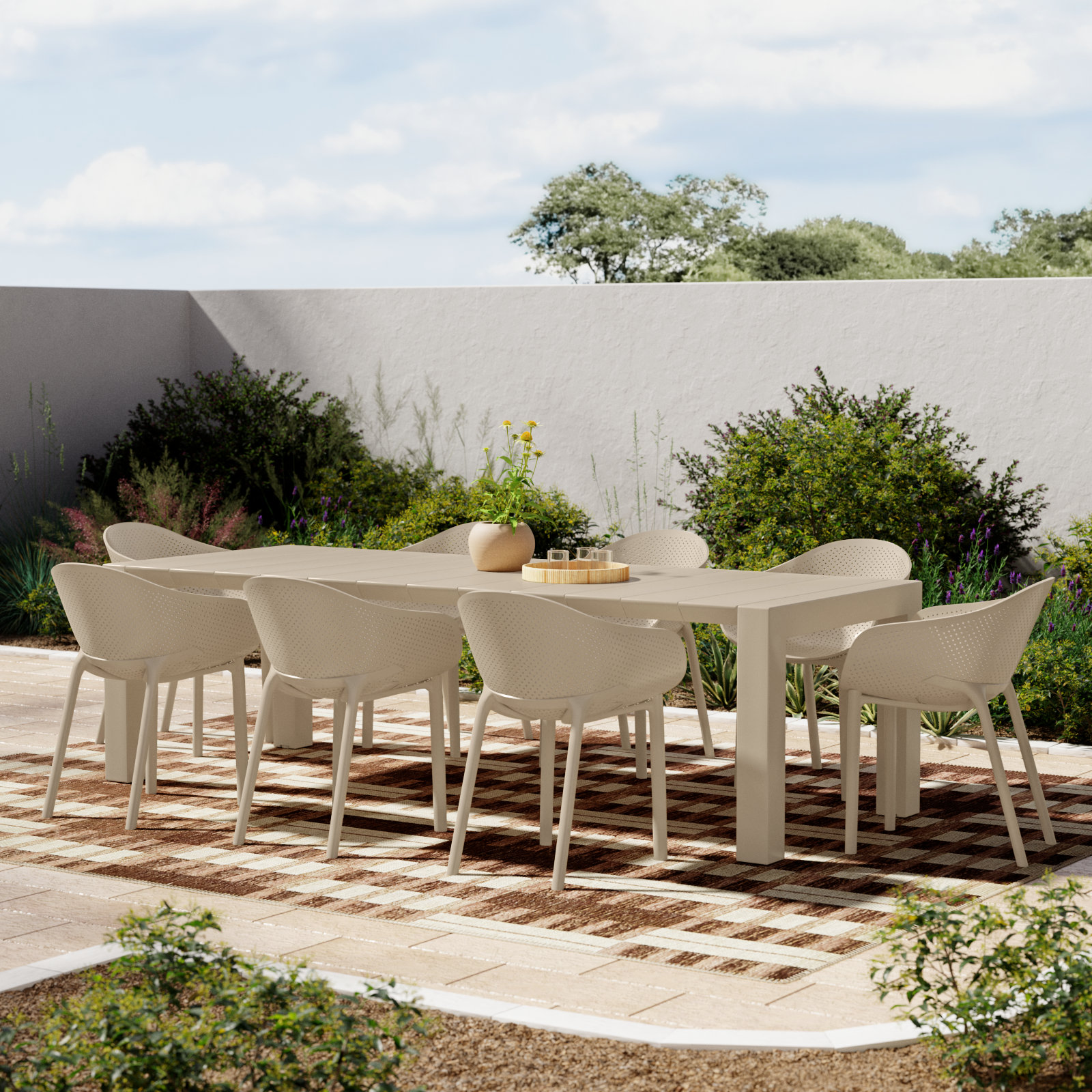 Farrah 102" Patio Dining Set, Taupe