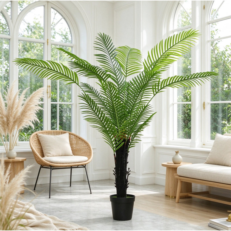 Lifelike Artificial Areca Palm, Stable Potted Fake Plant, Nature Inspired Decor for Indoor Spaces