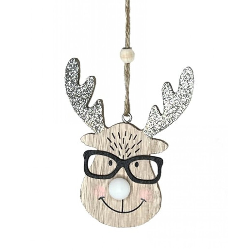 Orignal en bois portant des lunettes avec ornement en forme de nez à DEL