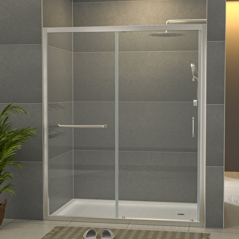 48" - 49" W x 72" H Single Sliding Semi-Frameless Shower Door with Clear Tempered Glass, Brushed Silver