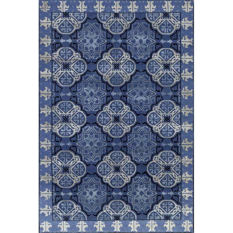 Capistrano Geometric Area Rug in Blue/Silver/Ebony, Rectangle 8' x 10'