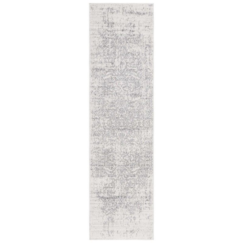 Tapis oriental argent et ivoire Christa, Tapis de couloir 2 pi 3 po x 12 pi