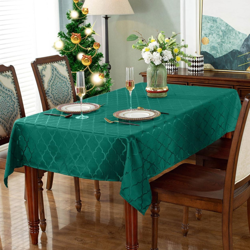 Green Tablecloth Rectangle, Spillproof Wrinkle Resistant Jacquard Table Cloth 152 x 305 cm