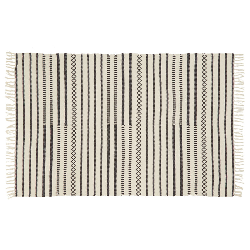 Rectangle 180 cm x 120 cm Striped Cotton Hand Tufted Area Rug