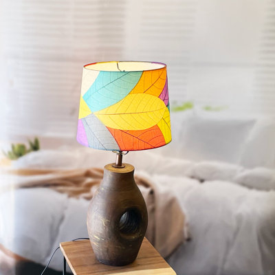 Real Leaf Drum Lamp Shade in Red/Blue/Pink