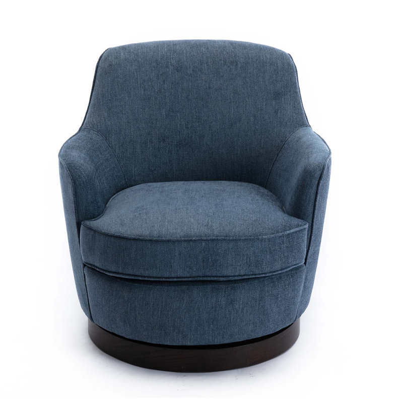 Zhang 31" Wide Swivel Armchair, Accent chair, Reading chair with small footprint, Blue Polyester