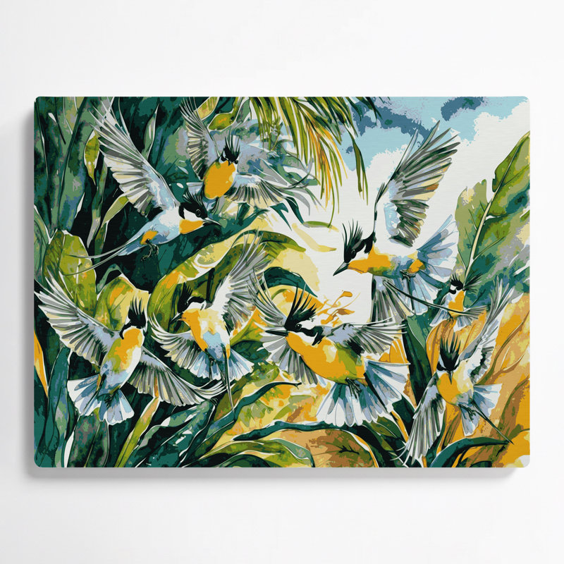 Art mural oiseaux en métal vert, H 144 po x l 216 po x P 0,05 po