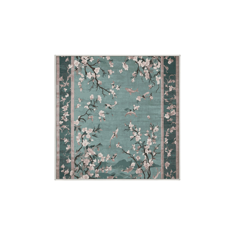 Machine Washable Green Area Rug, Rectangle 7' x 9'