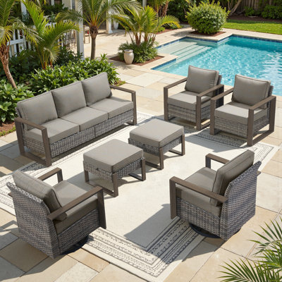 Allcot Outdoor 7-Person Sofa Seating Group With Swivel Glide Chair With Cushions