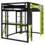Lit mezzanine double en bois avec bureau, tablettes, ports USB et de type C, prise de courant et lumière RVB, noir et vert-1374592701