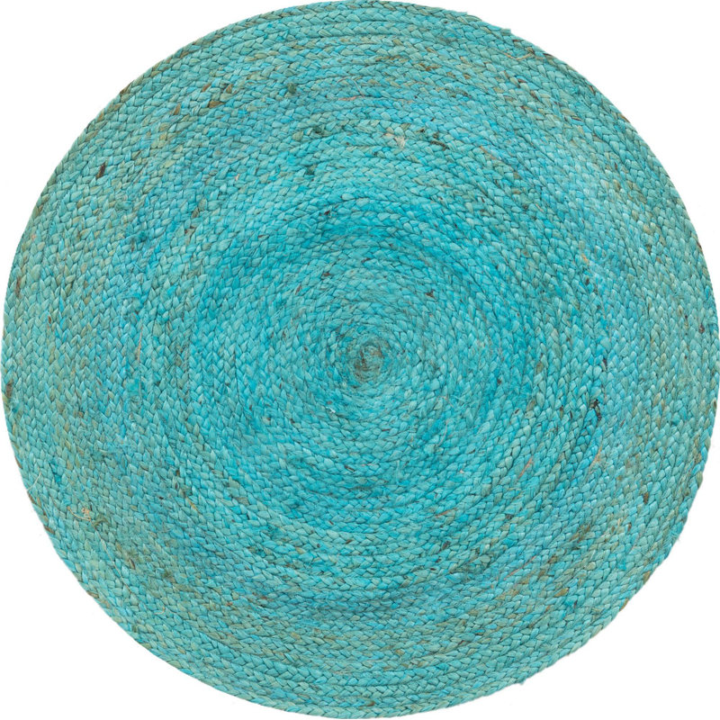 Tapis vert-bleu tressé Luceal, Rond 3 pi 3 po