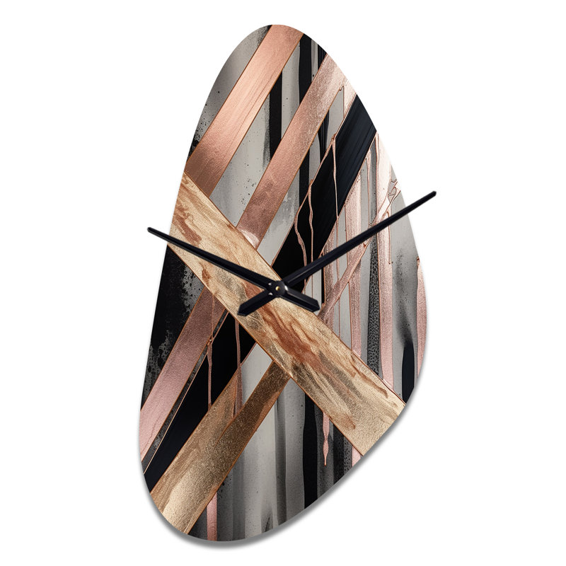 Metallic Stripes And Circles III - Marble Asymmetrical Metal Clock, Modern Irregular Shape Wall Clock Print, Large