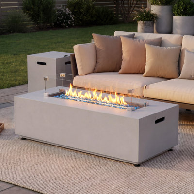 42" Rectangle Iron Propane / Natural Gas Smokeless Outdoor Fire Pit Table with Hidden Fuel Tank, Lid