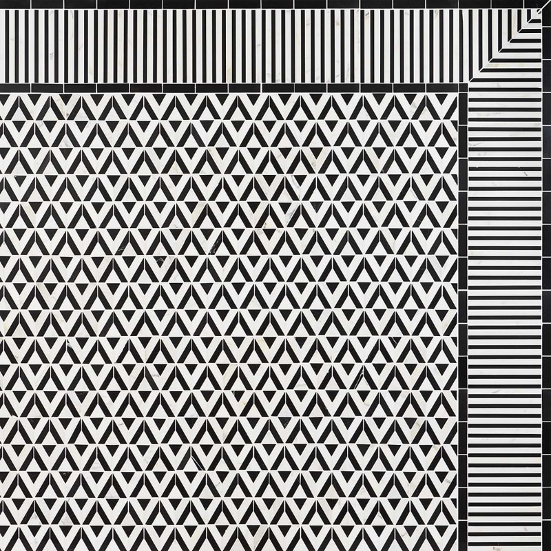 Monroe Triangle Calacatta And Mosaic Tile, Black/White