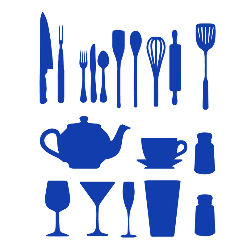 Décalcomanie murale de cuisine, H 37 po x l 29 po x P 0,01 po, Bleu foncé