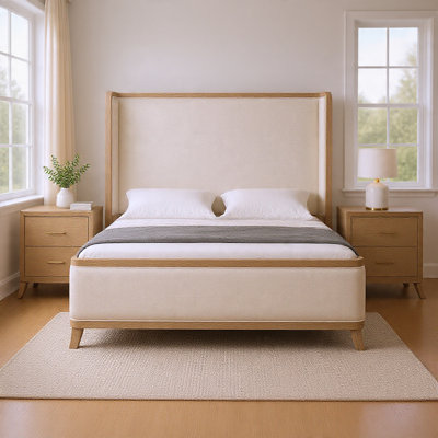 Ensemble de chambre à coucher grand lit, chêne naturel, bois blanc, ensemble de 3 pièces avec 2 tables de chevet