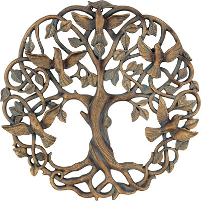 Tree Of Life/Birds Of Peace Wall Plaque 11 5/8 Inch Decorative Celtic Dove Garden Art Sculpture