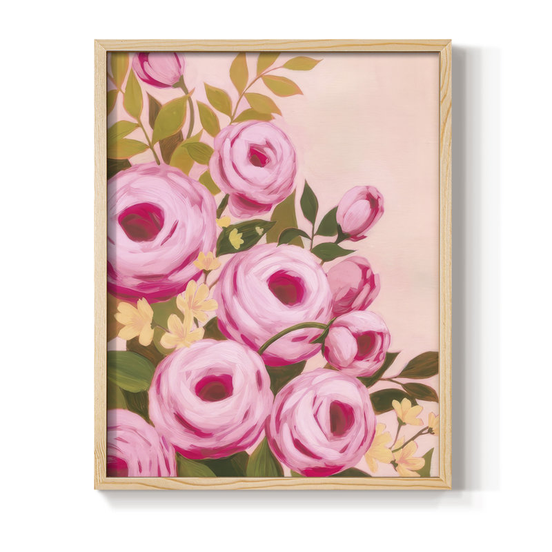 «Vibrant Roses I», reproduction encadrée - bois massif, Naturel, H 11 po x l 9 po