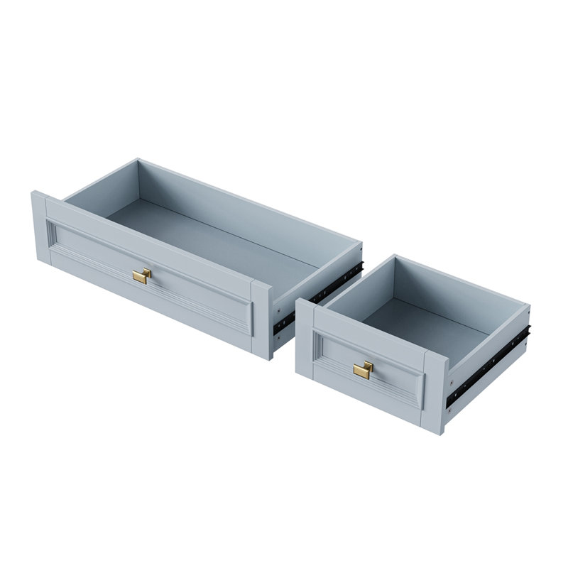 Îlot de cuisine 52 po K&K avec abattant, îlot de cuisine en relief à roulettes avec porte-épices, porte-serviettes, 2 portes et 5 tiroirs, chariot de rangement pour cuisine avec tablette réglable pour la cuisine, bleu gris