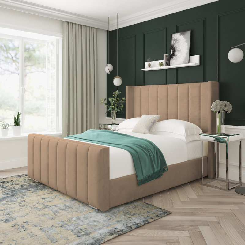 Aspen Plush Velvet Upholstered Ottoman Bed Frame, Double (4'6), Mink